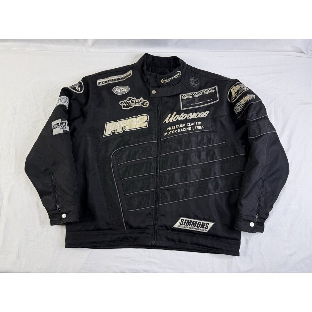 PHAT FARM Down Biker Motorcycle Racer Black Jacket Size XXXL